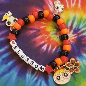 Handmade Beaded Powerpuff Girls Blossom Kandi Bracelet